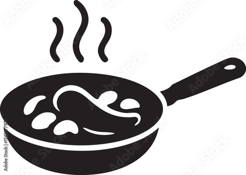 Sizzling Pan Icon with Hot Steaming Food