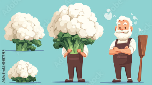 Cauliflower Head Cartoon Carpenter Illustration