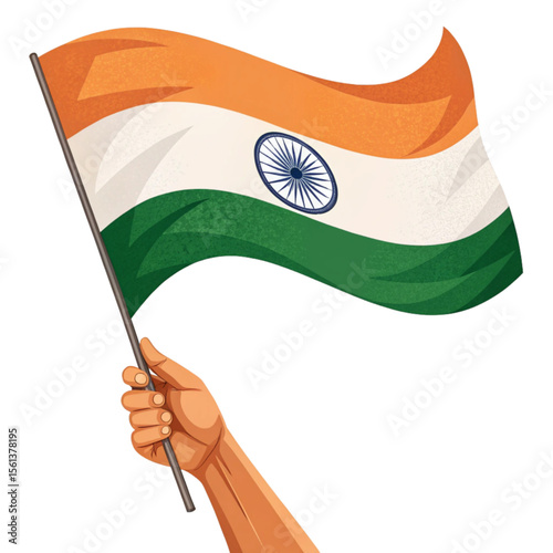Indian flag held in a confident waving gesture with transparent PNG reflecting national unity and vibrant color