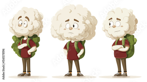 Cauliflower Head Cartoon School Vector