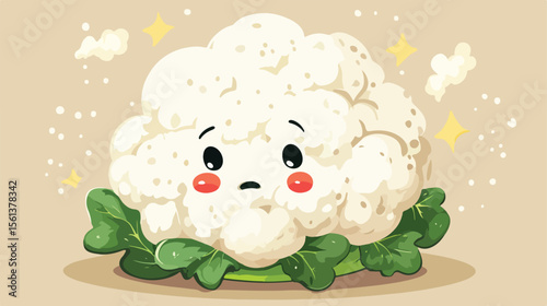 Whimsical Cartoon Cauliflower Head with a Pinocchio-like Lie Expression