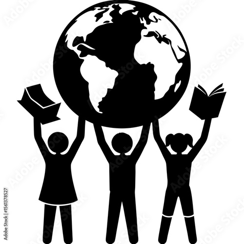 Children holding up the earth with books symbolizing global education and knowledge