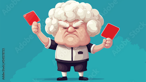 Cauliflower Head Cartoon Referee Showing Red Card - Illustration for Sports Events