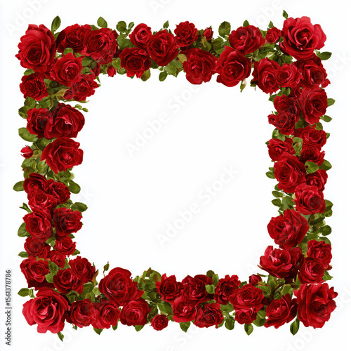 Red Rose Floral Frame Design , white background cut out PNG