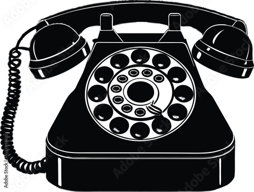 Vector art of a vintage rotary dial telephone isolated on white background