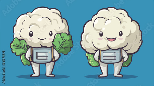 Cauliflower Head Cartoon with Jetpack Mascot