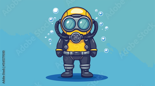 Diver Cartoon Mascot Vector Flat - Underwater Adventure Character Design
