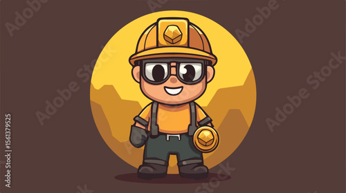 Cheerful CD Miner Cartoon Mascot Character with Gold, Vector Illustration