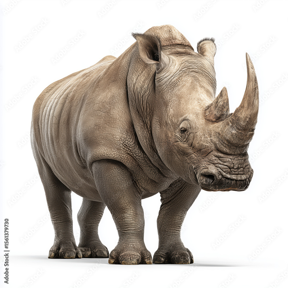 Fototapeta premium Majestic White Rhinoceros Portrait , white background cut out PNG