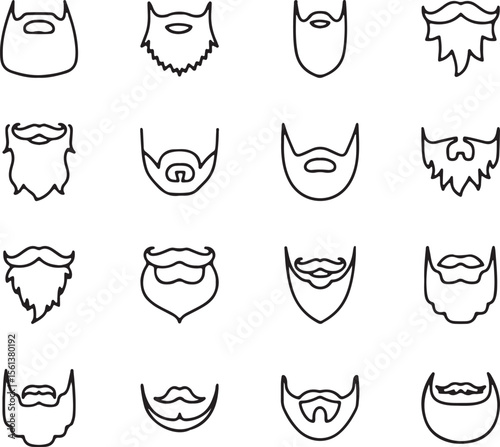 Beard and Mustache Icon Set - Face, Hair, Man, Style, Fashion, Barber, Male, Grooming, Hipster, Beardcut, Identity