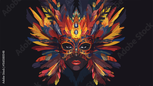 Colorful Carnaval Mask and Feather Flat Vector Illustration