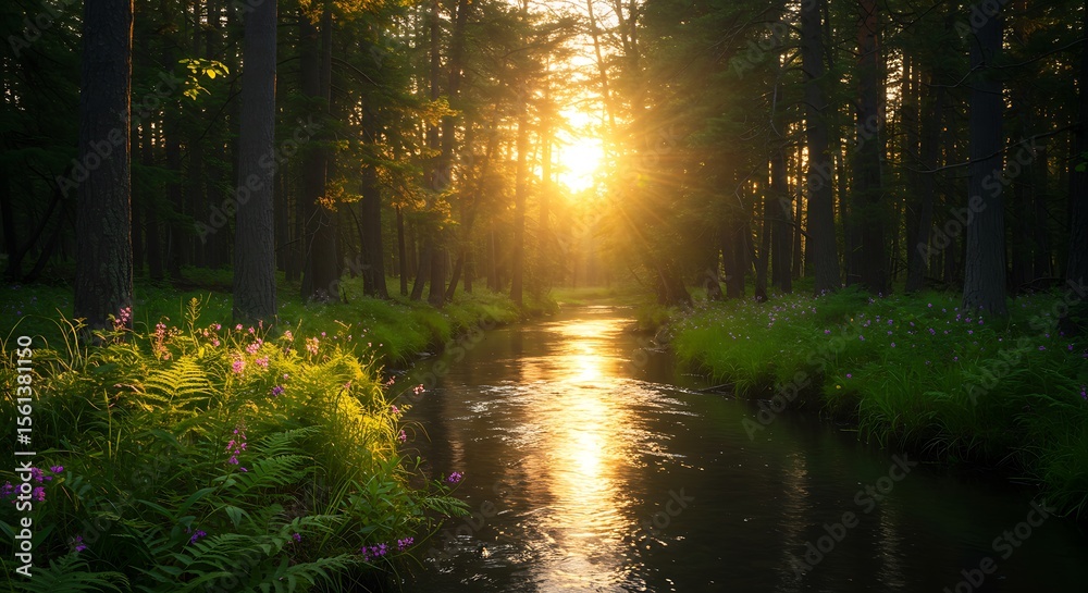Fototapeta premium Forest Stream at Sunset