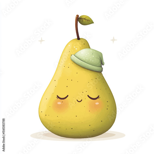 cute sleepy pear wearing tiny nightcap