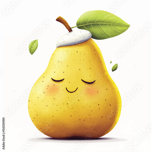 cute sleepy pear wearing tiny nightcap