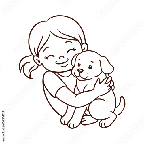 Girl with puppy Pretty dog and a little cute girl 