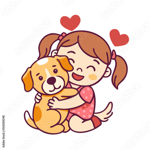 Girl with puppy Pretty dog and a little cute girl 