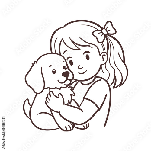 Girl with puppy Pretty dog and a little cute girl 