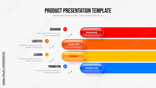 Modern Planning 4 Step Diagram Presentation Layout. Investor Review Four Element Infographic Slideshow Template. Sales Strategy Frame Design Vector Illustration.
