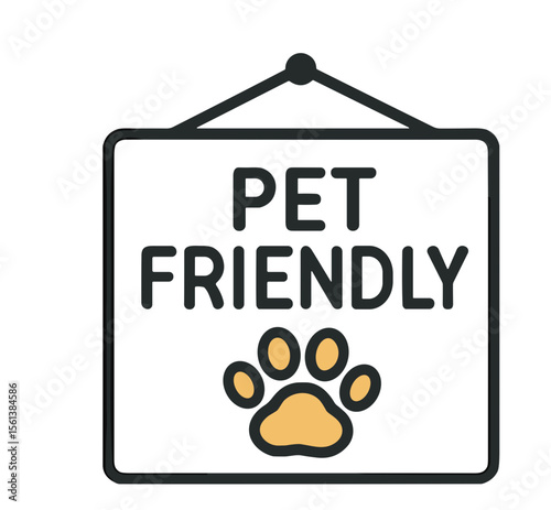 Pet friendly sign with paw print on isolated background  
