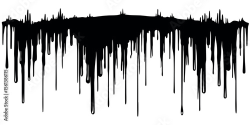 Vertical Black Ink Drips – Hand-Drawn Grunge Paint Texture on White Background
