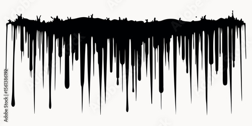 Vertical Black Ink Drips – Hand-Drawn Grunge Paint Texture on White Background