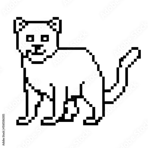 Cute pixel outline cougar sitting confidently on a white background