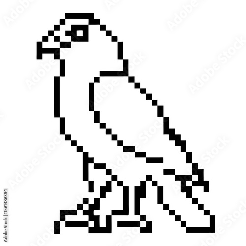 Pixel outline of a falcon bird with distinct features and stance