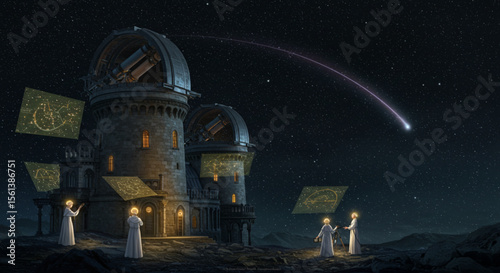 Ancient Observatory Celestial Observation Under a Shooting Star
