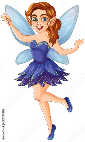 Whimsical Fairy in Blue Dress with Wings