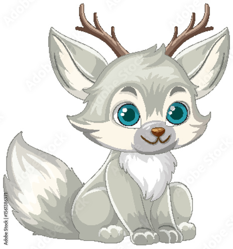 Cute Fantasy Creature with Antlers Illustration