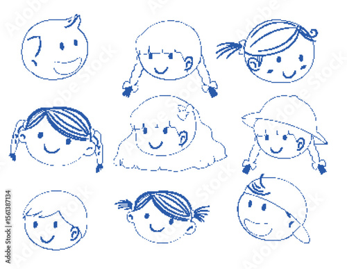 Playful Children's Faces Line Art