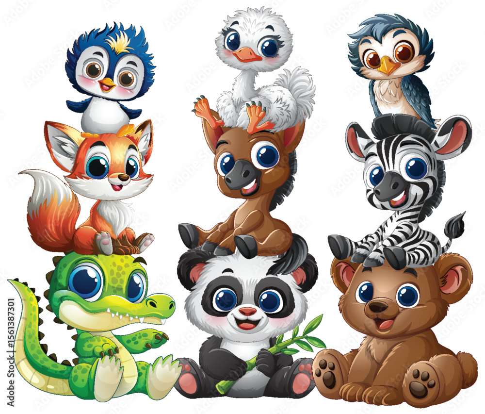 Fototapeta premium Adorable Baby Animals in Cartoon Style