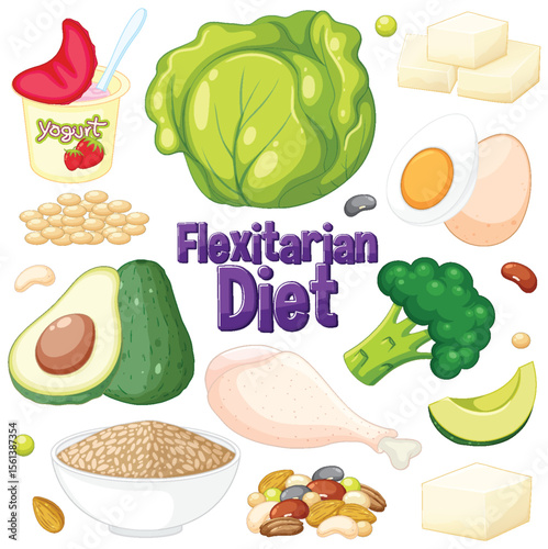 Colorful Flexitarian Diet Food Illustration