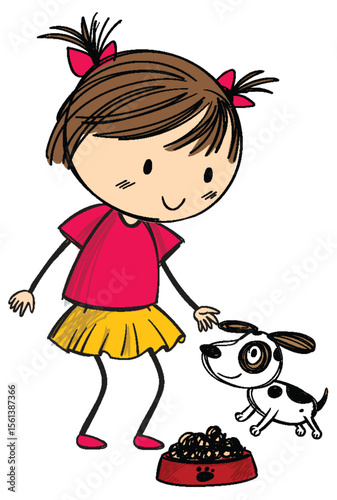 Girl Feeding Her Pet Dog