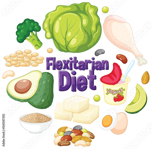 Colorful Flexitarian Diet Food Illustration