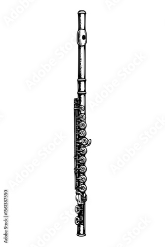 flute, western concert flute, woodwind instrument, orchestra, flutist, flautist, silver, illustration, vector, customizable	