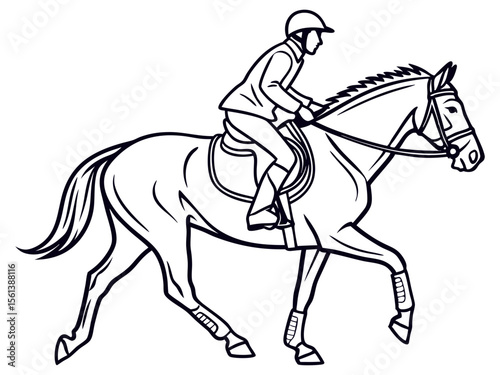 Minimalist Man Riding Horse for Graceful Movement and Sport Concept