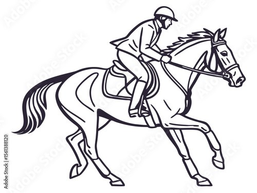 Horse Rider Line Drawing Symbolizing Elegance Strength and Competition