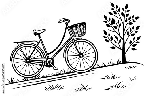 Classic Bicycle with Basket Minimalist Design for Eco Transport Themes
