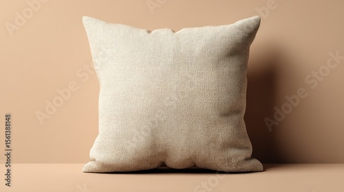 Square cream color pillow mockup isolated on matching cream background with soft texture and minimalistic design, perfect for home decor and interior styling presentations.