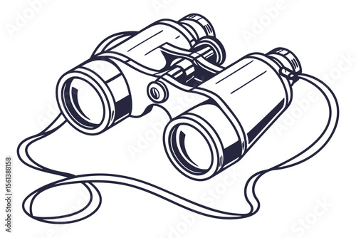 Vintage Binoculars Line Drawing for Travel or Adventure Vector Designs