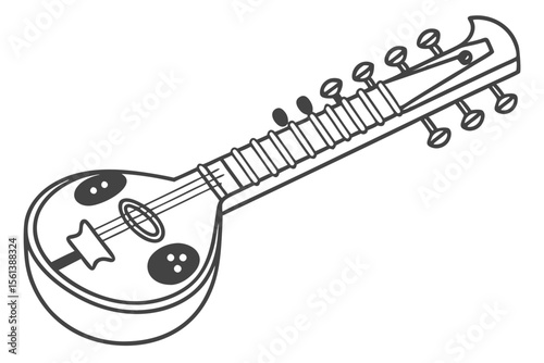 Sitar Musical Instrument Vector for Traditional Indian Music and Culture