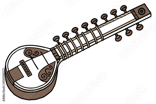 Elegant Sitar Vector Design on White for Heritage and Music Projects