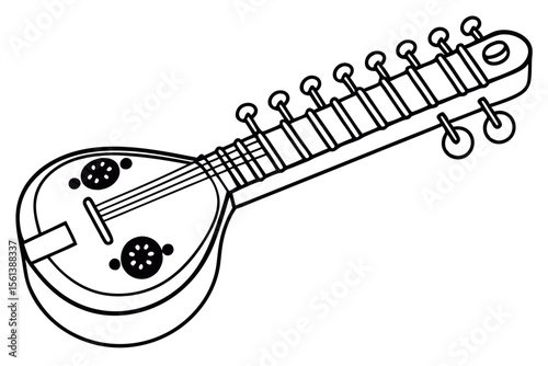 Minimalist Sitar Illustration for Classical String Instrument Designs