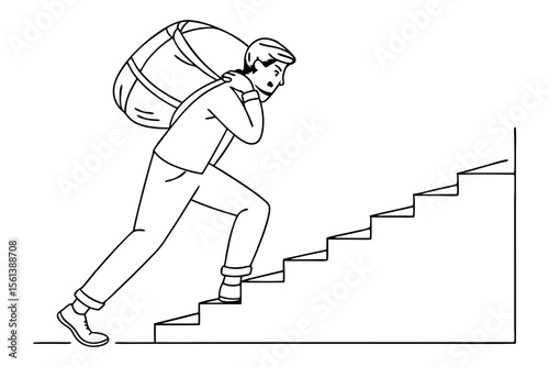 Abstract Man Climbing Stairs with Load for Perseverance Themed Designs