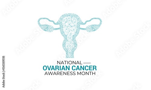 Ovarian Cancer awareness month is observed every year in September. A concept for healthcare and medicine. Realistic Teal Ribbon and ovaries. Creating for web banner, cards, prints, social media.