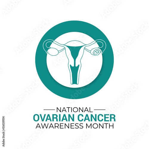 Ovarian Cancer awareness month is observed every year in September. A concept for healthcare and medicine. Realistic Teal Ribbon and ovaries. Creating for web banner, cards, prints, social media.