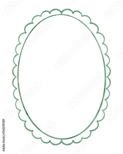 Oval frame with scalloped edges.Hand drawn illustration for baby shower invitation,wedding stationery and festive cards.
