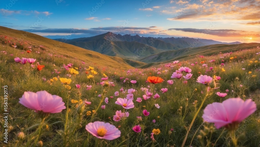 Obraz premium Wildflowers Dance Across the Sunny Hillside 