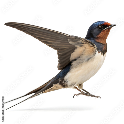 A swallow is posing in a straightforward manner, isolated on a white background.